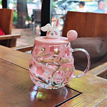 厨旋风水杯大容量耐高温高颜值玻璃带盖把手女冬可爱杯子办公室喝水