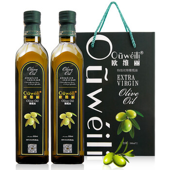 欧维丽（Ouweili）橄榄油孕妇儿童 西班牙进口特级初榨500ml*2瓶礼盒健身食用油 年货礼盒送礼品包装