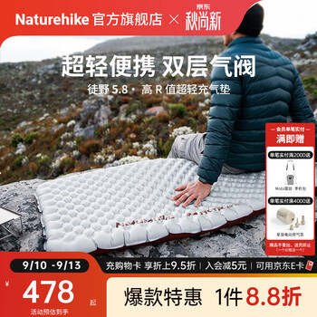 Naturehike挪客徒野高R值5.8超轻充气垫床便携户外露营登山野营单人防潮睡垫 碳银/木乃伊/标码