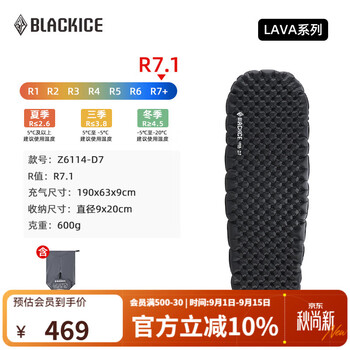 黑冰（BLACKICE）户外充气垫高R值帐篷睡垫垫子超轻徒步垫子R值7.1黑色Z6114-D7