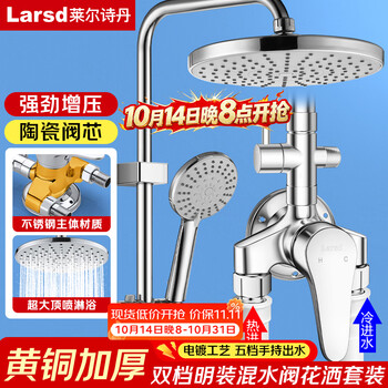 莱尔诗丹（Larsd）明装淋浴花洒套装 明管花洒全套 银色精铜淋浴水龙头混水阀LD5806
