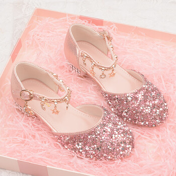 儿童高跟鞋儿童银色高跟鞋公主鞋女童水晶鞋模比赛小童中大童鞋亮晶晶