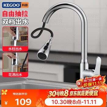 科固（KEGOO）抽拉式厨房水龙头冷热洗菜盆洗碗水槽阳台洗衣池两功能龙头K2073