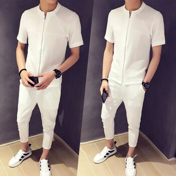 uyuk五分袖男士t恤tz44黑衣加白裤