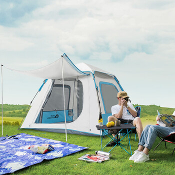 牧高笛 户外露营零动家庭用大空间自动3-4人速开搭建凉亭帐篷 EX19561004 蓝色