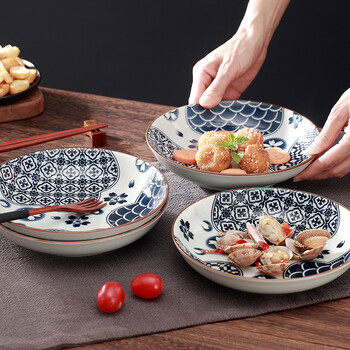 靓佳 盘 菜盘 陶瓷盘 碗盘碟餐具 花之海耐高温釉下彩8英寸深菜盘4个装