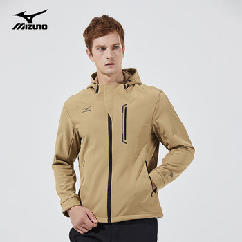 美津浓(mizuno)夹克外套加绒保暖男士运动连帽防风防水软壳冲锋衣