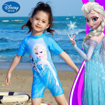 迪士尼（DISNEY）儿童泳衣女 迪士尼冰雪奇缘系列 女童连体泳装冲浪服SPF10010B 蓝色 120