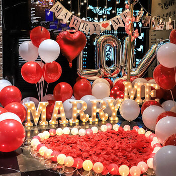 极度空间  生日情人节礼物 求婚表白布置室内道具气球LED彩灯套装 marry me