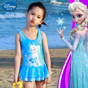迪士尼（DISNEY）儿童泳衣 迪士尼冰雪奇缘系列 女童连体裙式泳装S19B2Q0125B 湖蓝色 120