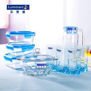 乐美雅 Luminarc 无铅玻璃水具套装+钢化玻璃沙拉碗+保鲜盒居家特惠装9件套 J4979