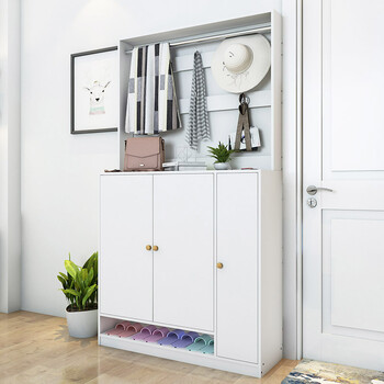 美宜德曼鞋柜超薄防尘玄关鞋柜带挂衣架衣帽架简约多功能三门翻斗鞋柜