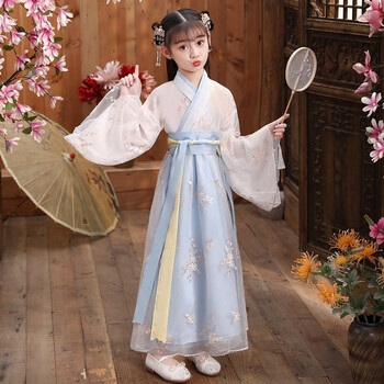 3-11岁女童古装汉服秋装儿童春秋古风古筝演出服小女孩仙襦裙秋季唐装