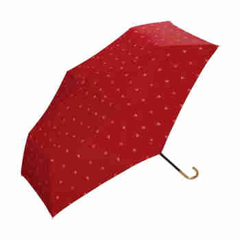 WPC日本防紫外线J型手柄三折遮阳小巧时尚折叠精致便携晴雨太阳伞 三折伞-精致爱心 赤红色