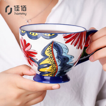 佳佰 美式大容量马克杯 手绘复古花纹早餐杯办公室水杯杯子情侣杯水杯咖啡杯
