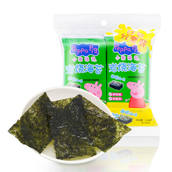 小猪佩奇Peppa Pig宝宝零食儿童即食紫菜橄榄油味海苔片1.6g*8包
