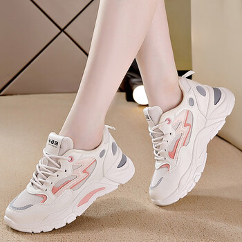 大东女鞋真皮老爹鞋女软底2023春季新款透气厚底百搭女运动休闲鞋