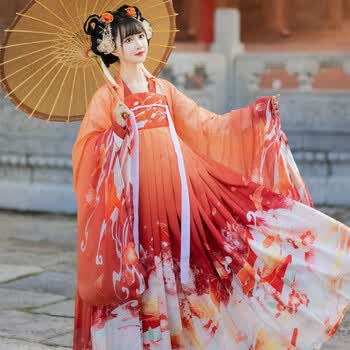 齐胸襦裙古装汉服女小个子仙气印花夏季 【大鱼】大袖衫 上衣 红色