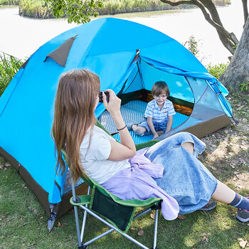 牧高笛（MOBIGARDEN） 双人双层三季防风防雨铝杆帐篷 QR2 MZ098010 蓝色