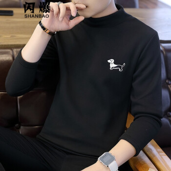 闪爆（SHANBAO） 长袖 男士T恤 黑色 XL，L，M，XXL，XXXL