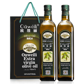 欧维丽（Ouweili）橄榄油孕妇儿童 西班牙进口特级初榨750ml*2瓶礼盒食用油健身 年货送礼包装