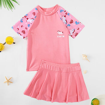 佑游儿童泳衣女童新款分体裙式中大童游泳衣女孩可爱专业泳装 粉色 m