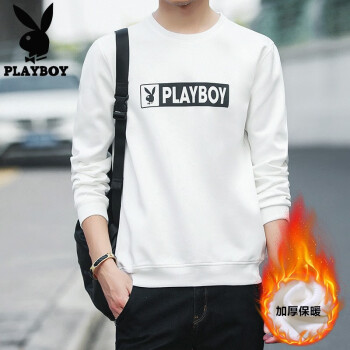 playboy 长袖 男士T恤 白色-0183 XL，L，XXXL，XXL，M