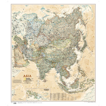 亚洲地图（美国国家地理版NG仿古版）(仿古版)(外中对照 政区地形)(折叠袋装)