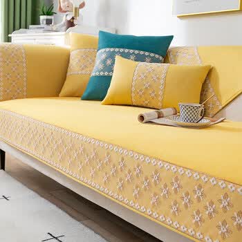 魅纺北欧时尚花边棉麻沙发垫四季通用简约现代沙发套罩防滑坐垫盖布巾