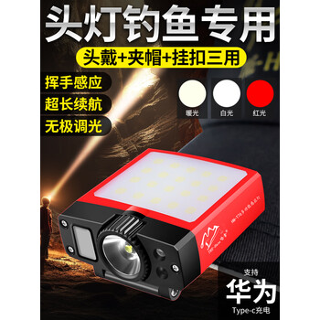 哈拿钓鱼头灯感应帽夹灯可充电头戴式夜钓灯户外强光超亮赶海超长续航 红色HN-T76感应头灯【无极调光】