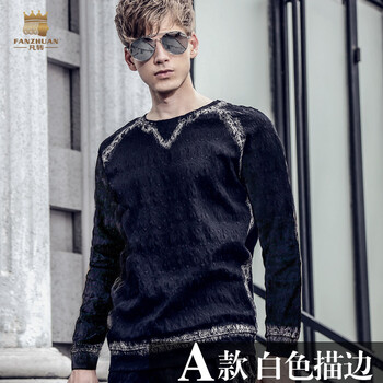 凡转（FANZHUAN） 长袖 男士T恤 A款白色描边 