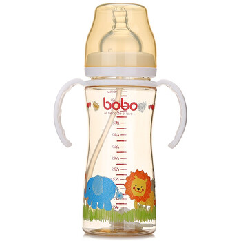乐儿宝 (bobo)奶瓶 PPSU仿母乳防摔宽口径奶瓶 吸管带手柄宝宝婴儿奶瓶260ml白色(自带12个月以上奶嘴1个）