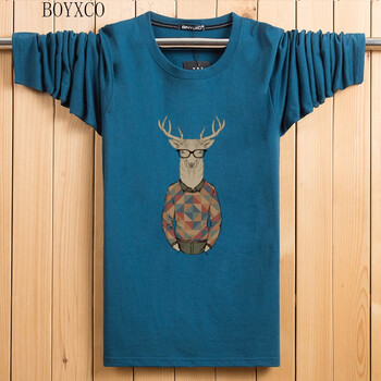 BOYXCO 长袖 男士T恤 孔雀蓝小鹿人 S，XL，L，XXL，加大，XXXL，M