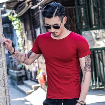 鼎度（DINGDU） 短袖 男士T恤 圆领纯红色 