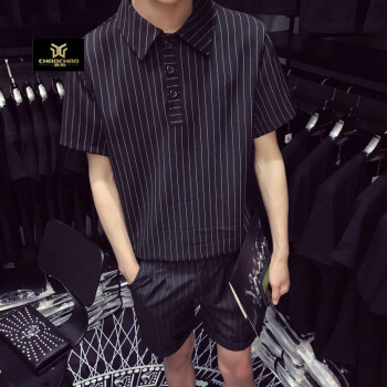 C2潮朝(C2 chao chao) 短袖 男士T恤 条纹五分裤套装 XL，L，M，XXXL，XXL