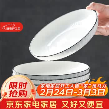 洁雅杰 陶瓷盘子中式釉下彩家用餐盘菜盘8英寸汤盘深盘 2只装 玄月