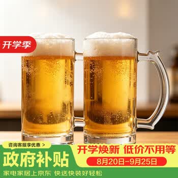 传旗 超大加厚玻璃啤酒杯 大号果汁杯扎啤杯 500ml*2只