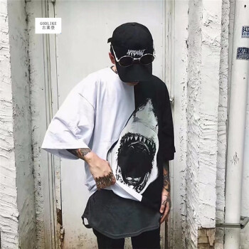 古莱登（GODLIKE） 短袖 男士T恤 黑白鲨鱼 S，XL，L，M，XXL