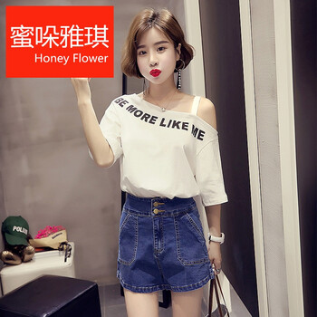 蜜哚雅琪（Honey Flower） 露背 短袖 T恤 女 圆领