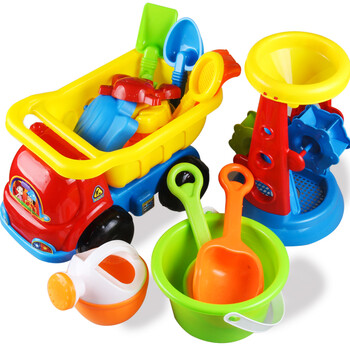 鑫行玩具夏日宝宝洗澡沙滩戏水玩具儿童早教决明子工具挖沙漏铲子玩土亲子互动工程车套装沙滩车沙漏玩具