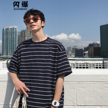 闪爆（SHANBAO） 短袖 男士T恤 藏青色 XL，L，M