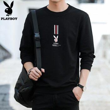 花花公子（PLAYBOY） 长袖 男士T恤 H305黑色 XL，L，XXL，M