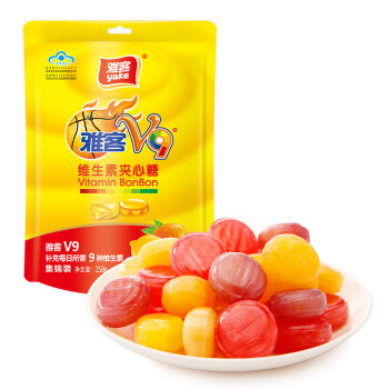 雅客 V9维生素夹心糖（香橙味+柠檬味）糖果258g