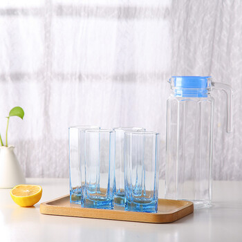 乐美雅（Luminarc）无铅玻璃冷水凉水壶果汁壶套装 八角壶凝彩水具（冰蓝）5件套
