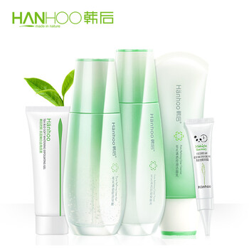 韩后(Hanhoo)毛孔清透控油五件套（洁面乳+爽肤水+乳液+去角质素+眼霜）补水保湿控油套装 男女适用