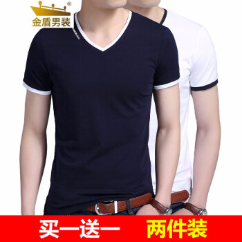 金盾（KIN DON） 短袖 男士T恤 藏青+白色 XL，L，M，XXL，加大，XXXL