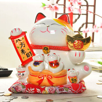 金火把招财猫存钱罐八方來财元宝陶瓷储物罐工艺礼品创意家居摆件开业乔迁结婚礼物