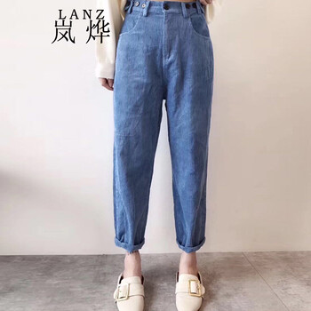 岚烨 高腰 直筒裤 女 九分裤 休闲裤