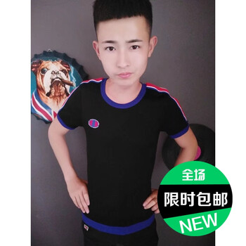 普戈斯（PUGESI） 短袖 男士T恤 黑色新款彩条 