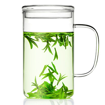 雅集 玻璃杯 耐热大容量办公水杯子 带盖带手柄茶杯子850ml